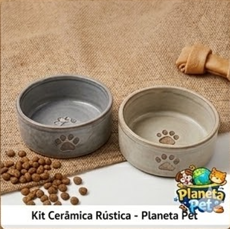  Comedouro e Bebedouro de Cerâmica Rústica